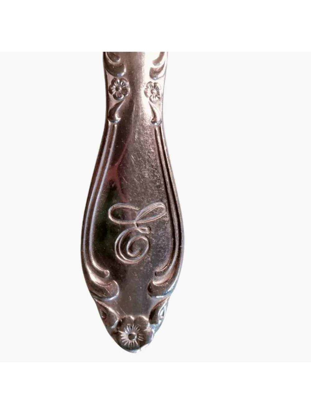 Monogrammed Dinner Knife Ornate Initial E Floral Handle Replacement
